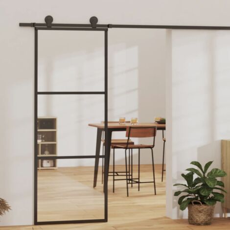 Porte coulissante Verre ESG et aluminium 76x205 cm Noir, ASAF93459 DESIGN IN (1/5)