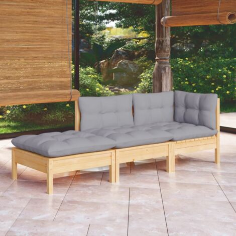 3 pcs Salon de jardin, Ensemble table et chaises de jardin avec coussins gris bois de pin massif togp24517 DESIGN IN (1/5)