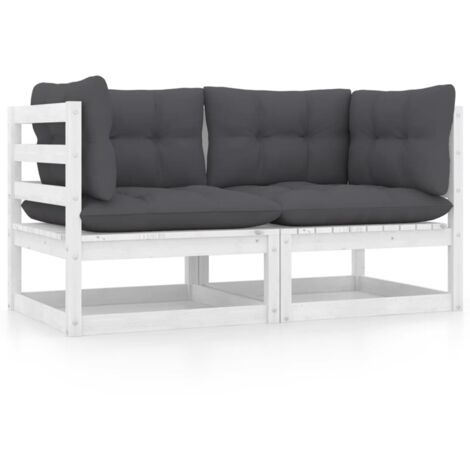 Canapé 2 places de jardin, Banc de Jardin ou Terrasse et coussins Blanc Bois de pin massif PWRS44335 DESIGN IN (1/5)