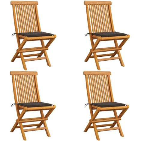 Lot de 4 Chaises de jardin, Chaises d'extérieur, Fauteuils de jardin avec coussins taupe bois de teck massif con27569 DESIGN IN (1/5)