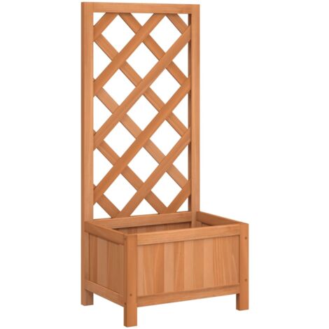 Jardinière, Bac à fleurs, Pot de fleurs avec treillis marron bois massif de sapin CON9329 DESIGN IN