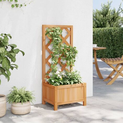 Jardinière, Bac à fleurs, Pot de fleurs avec treillis marron bois massif de sapin CON9329 DESIGN IN