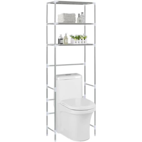 Maisonchic – Meuble pour machine à laver et WC 3 niveaux – Acier inoxydable argenté – Dimensions 53x28x169 cm – Capacité 5 kg - ASAF30935