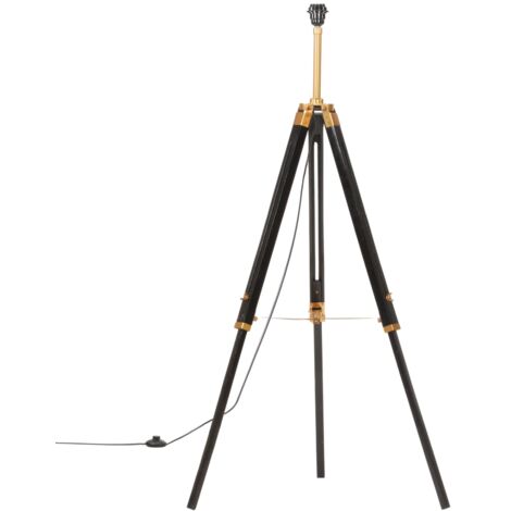 Lampadaire trepied avec pieds en bois et metal abat jour en tissu