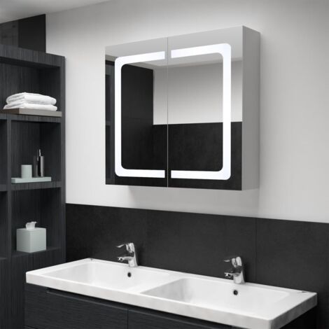 Maison Chic – Armoire murale de salle de bain avec miroir LED – 80x12,2x68 cm – 2 portes – MDF mélaminé – Installation murale facile - jax66160 (1/4)