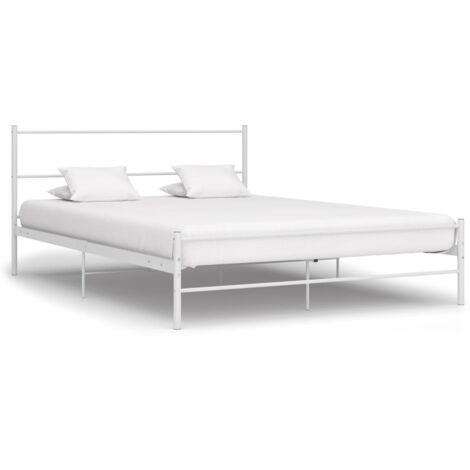 Lit double-140x200 cm, Cadre de Lit, Lit adulte Blanc Métal DESIGN IN JKF480426 (1/5)