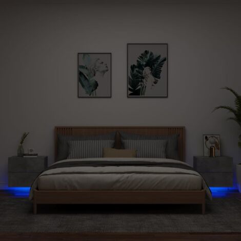 Lot de 2 Tables de chevet, Tables d'appoint, Tables de nuit murales avec lumières LED gris béton FR316658 DESIGN IN (1/5)