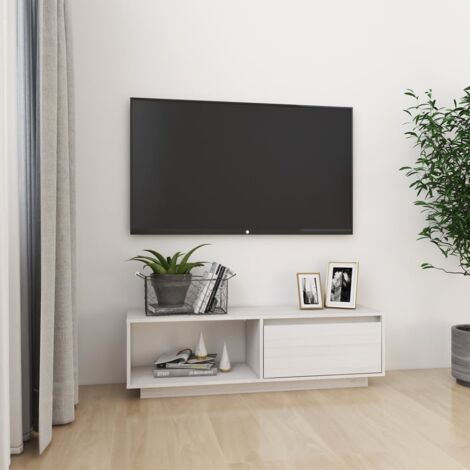 Meuble TV, Banc TV, Armoire TV Blanc 110x30x33,5 cm Bois de pin massif DESIGN IN LWW96879 (1/5)