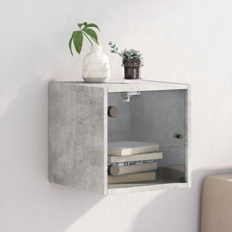 Table de chevet, Table d'appoint, Table de nuit avec porte en verre gris béton 35x37x35 cm FR118144 DESIGN IN (1/5)