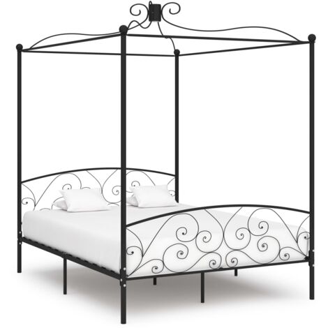 Lit double - 160x200 cm, Lit adulte et enfants, Cadre de lit à baldaquin Noir Métal FR306904 DESIGN IN (1/5)