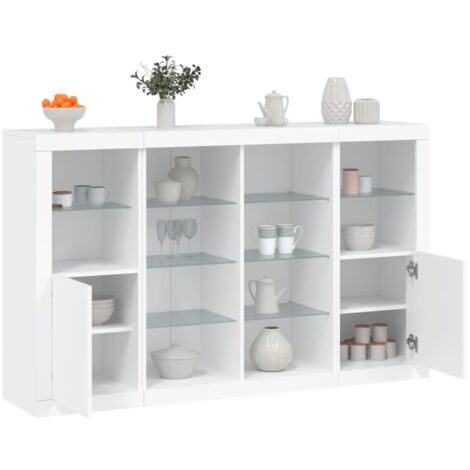 Buffets avec lumières LED, Bahut, Armoire de rangement 3 pcs blanc bois d'ingénierie FR801252 DESIGN IN (1/5)