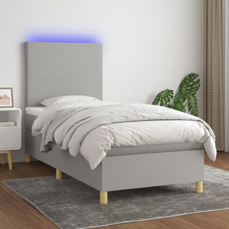Lit simple - 100x200 cm, Sommier à lattes de lit et matelas et LED Gris clair FR906977 Maison Chic (1/5)
