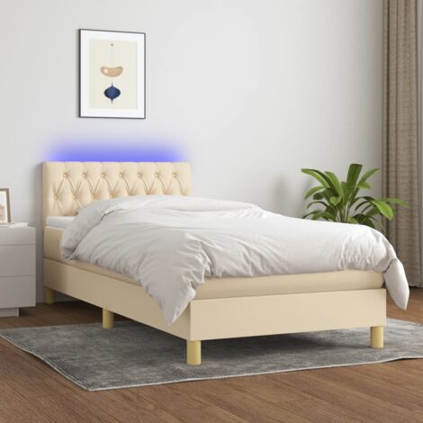 Lit simple - 90x190 cm, Sommier à lattes de lit avec matelas LED Crème Tissu FR236970 Maison Chic (1/5)