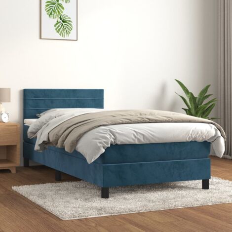 Lit simple - 90x190 cm, Sommier à lattes de lit avec matelas Bleu foncé FR118278 DESIGN IN (1/5)