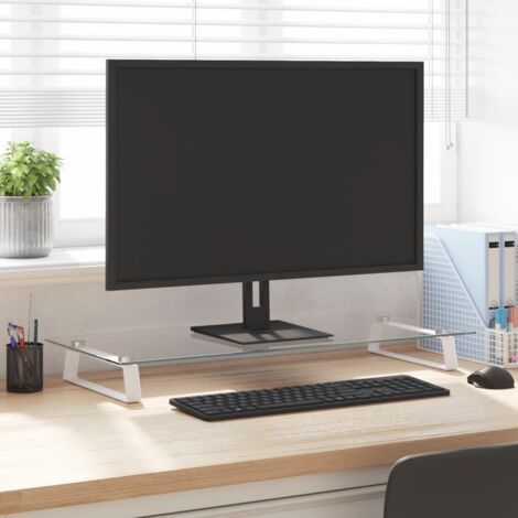 Support de moniteur blanc 80x35x8 cm verre trempé et métal QOI88590 DESIGN IN (1/5)