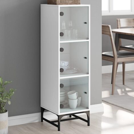 Buffet, Bahut, Meubles de rangement, Commodes avec portes en verre blanc 35x37x120 cm WFE388361 DESIGN IN (1/5)