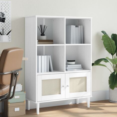 Bibliothèque, Étagère de Rangement, Meuble Étagère SENJA aspect de rotin blanc bois massif de pin WFE930507 DESIGN IN (1/5)