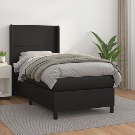 Lit simple - 90x200 cm, Sommier à lattes de lit avec matelas Noir Similicuir WFE513717 Maison Chic (1/5)