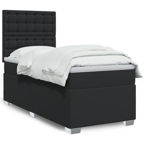 Lit simple - 90x190 cm, Sommier à lattes de lit avec matelas Noir Similicuir WFE840352 Maison Chic (1/5)