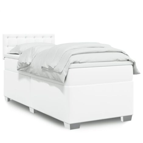 Lit simple - 90x190 cm, Sommier à lattes de lit avec matelas Blanc Similicuir WFE670415 Maison Chic (1/5)