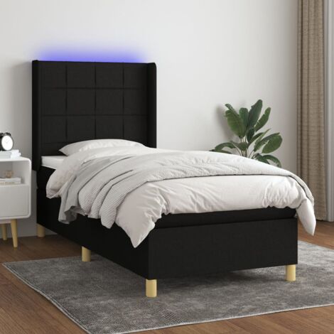 Lit simple - 90x190 cm, Sommier à lattes de lit matelas et LED Noir Tissu WFE472292 Maison Chic (1/5)