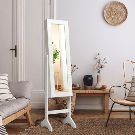 Armoire à Bijoux sur Pied avec 18 LED Angle Réglable Doublure en Velours Doux 35 x 31,5 x 145 CM Blanc Maison Chic (1/5)