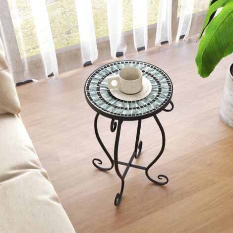Table d'Appoint Ronde de Jardin avec Plateau Mosaïque en Carreaux de Céramique Table Basse d'Extérieur pour Balcon Piscine Noir Maison Chic (1/3)