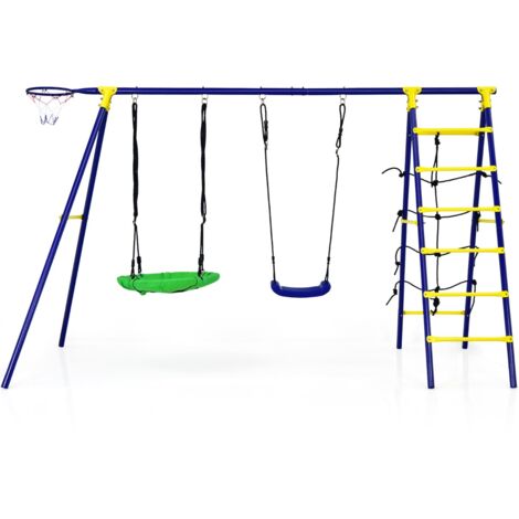 5 en 1 Balançoire Enfants Extérieur avec Panier de Basket Balançoire Nid d'Oiseau Ø66 cm et en U Charge 75kg pour 3-12 Ans Maison Chic (1/5)