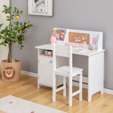 Maisonchic – Bureau enfant en bois avec chaise ergonomique – Dimensions 90 x 45 x 86 cm – Tableau d'affichage et rangement intégré – Pour enfants 3+ ans (1/5)