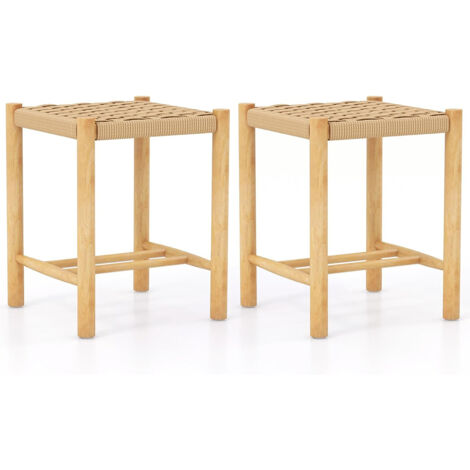 Ensemble de 2 Tabourets de Bar de 45 cm Cadre en Bois de Caoutchouc et Siège en Papier Tissé Tabouret sans Dossier Rustique Naturel Maison Chic (1/5)
