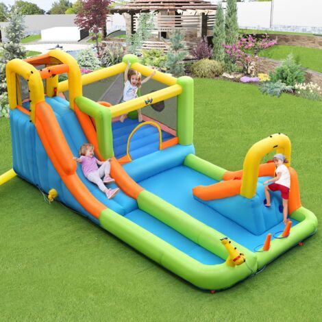 Château Gonflable 8 en 1 avec 2 Toboggans Parc Aquatique avec Maison de Saut Charge 135kg pour 3 Enfants de 3-10 Ans Maison Chic (1/5)