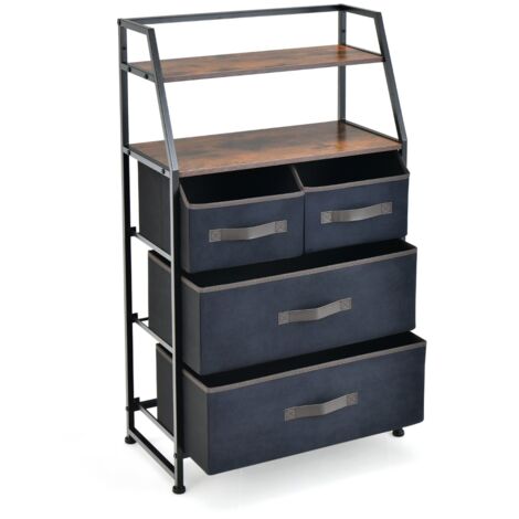 HOMCOM Commode Chambre Meuble de Rangement Commode 4 tiroirs en Tissu Pliables e
