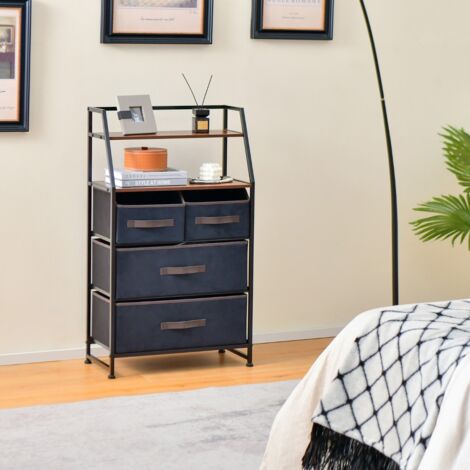 Commode 4 Tiroirs En Tissu + 2 étagères – Meuble Rangement Industriel – Multicouleur