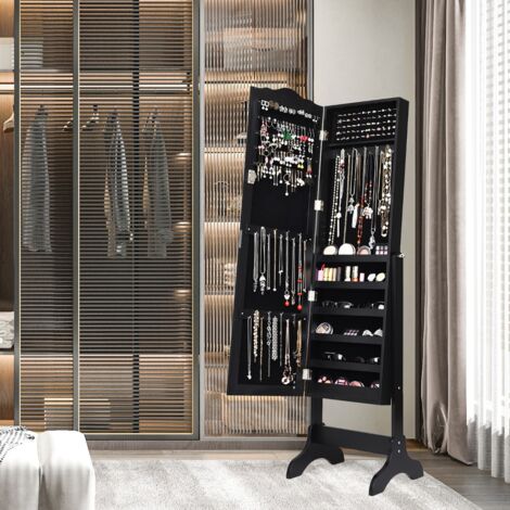 Armoire à Bijoux sur Pied, Armoire de rangement, 2 Organiseurs Cosmétiques Amovibles, Rangement Compartimenté, Noir CW4652 Maison Chic (1/5)