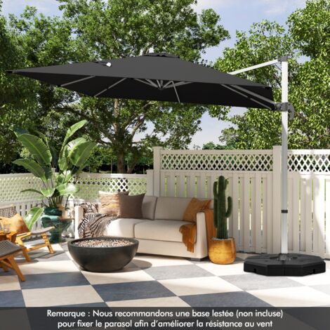 Parasol 300 cm Carré Déporté 360° Inclinaison Réglable Coupe-Vent Noir CWXT9866 DESIGN IN (1/3)