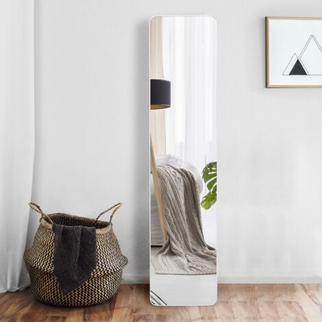 Miroir Autoportant Rectangulaire Pleine Longueur Cadre en Bois Massif 160 x 37cm Blanc Maison Chic (1/5)