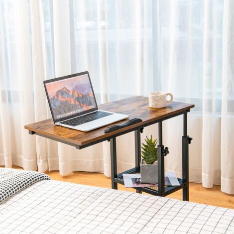 Table d’Appoint en Forme de C Plateau Réglable Roulettes Verrouillables Cadre en Acier Style Industriel Brun Maison Chic (1/5)