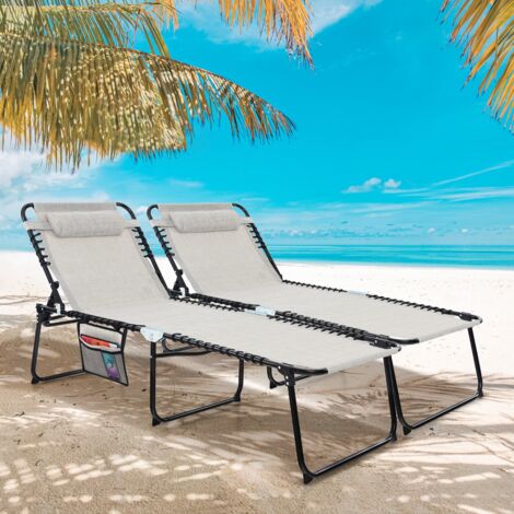 Chaise Longue Pliable Surdimensionnée Portable Inclinable Dossier Réglable Oreiller Amovible Poche Gris CWXT9351 DESIGN IN (1/3)