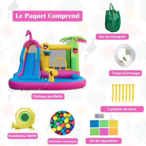 Château Gonflable Tropicale 6 en 1 avec Toboggan Aquatique Maison de ...