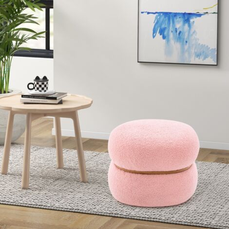 Pouf Ovale Tabouret en Tissu de Sherpa Base Stable et Patins Antidérapants Repose-pieds Polyvalent Rose Maison Chic (1/5)