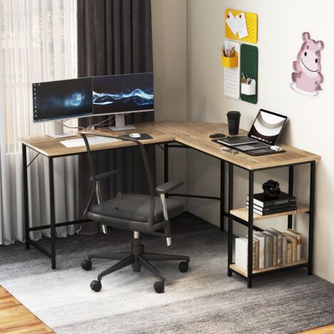 Bureau Informatique en Forme de L 138 CM Bureau d'Angle Bureau d'Étude avec Structure en Acier au Carbone Naturel Maison Chic