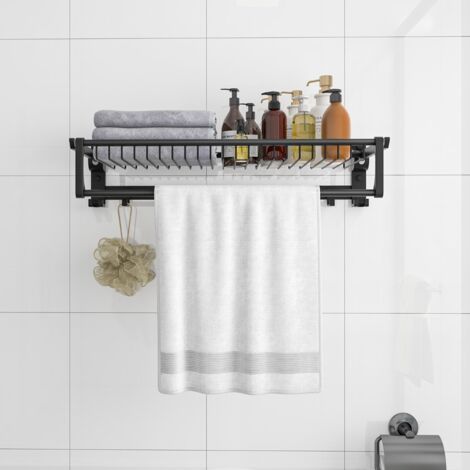 Porte-serviettes Mural Pliable Barre à Serviettes Réglable et Crochets Mobiles Organisateur de Porte-Serviettes en Aluminium Antirouille et Étanche Noir CW6894 Maison Chic (1/5)