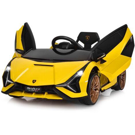 Voiture de Sport Électrique 12V pour Enfants 3-8Ans 2 Portes Papillons Effets Sonores et Lumineux 108x64x41cm Jaune CW1728 Maison Chic (1/3)