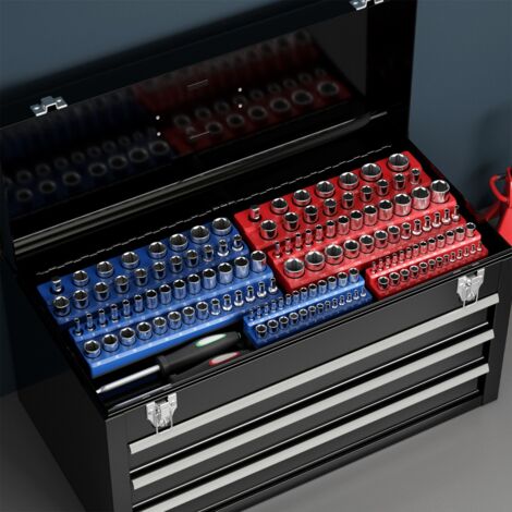 Organisateur de Douilles Magnétiques Entraînements 1/2" 3/8" et 1/4" Kit de Support de Douille 6 Pièces Rouge SAE Bleu Métrique CW5391 Maison Chic (1/5)