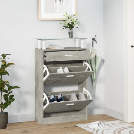 Meuble à chaussures, Armoire à chaussures, Meuble d'entrée Gris béton 63x24x104 cm Bois d'ingénierie DESIGN IN (1/5)