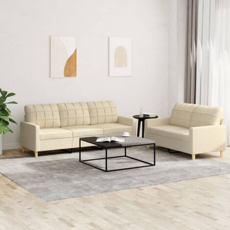 Ensemble de canapés 2 pcs, Canapés droit, Banquettes Sofa de Salon avec coussins Crème Tissu DESIGN IN (1/5)