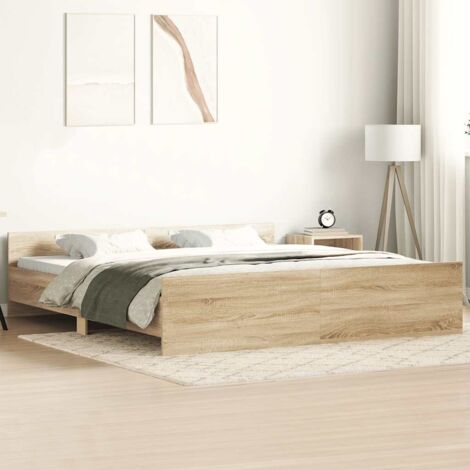 Lit adulte-200 x 200 cm, Cadre de lit tête de lit et pied de lit chêne sonoma 200x200 cm KSAW44405 DESIGN IN (1/6)