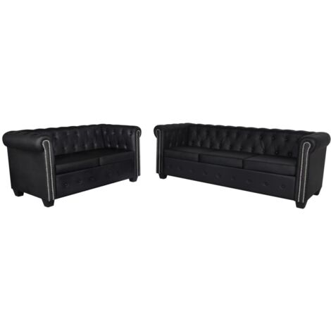 Canapé Chesterfield à 2 places et à 3 places, Banquette Sofa de Salon, Canapé droit n noir DESIGN IN