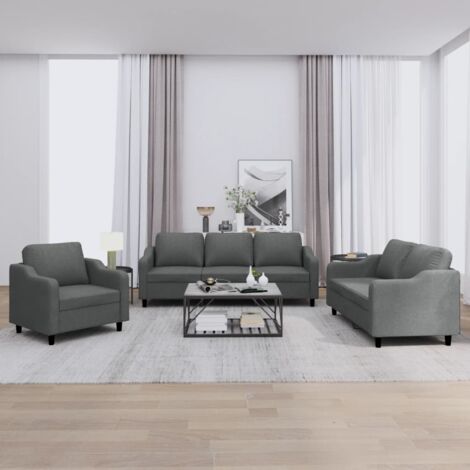 Ensemble de canapés 3 pcs, Canapés droit, Banquettes Sofa de Salon avec coussins Gris foncé Tissu KEF712568 DESIGN IN (1/5)