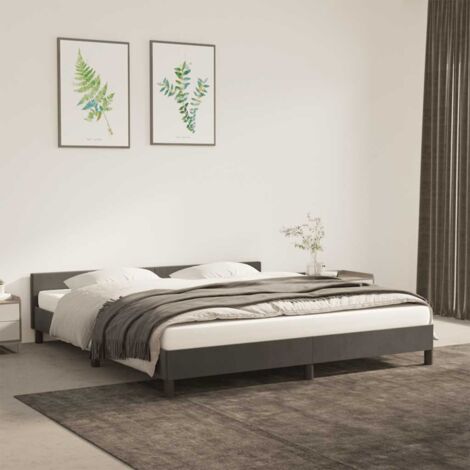 Lit adulte, Cadre de lit avec tête de lit Gris foncé 160x200 cm Velours JKF290763 DESIGN IN (1/5)